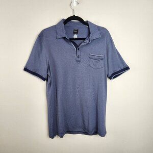 BLACK Saks Fifth Avenue sz L men Navy Striped Polo Shirt Short Sleeve Slim fit